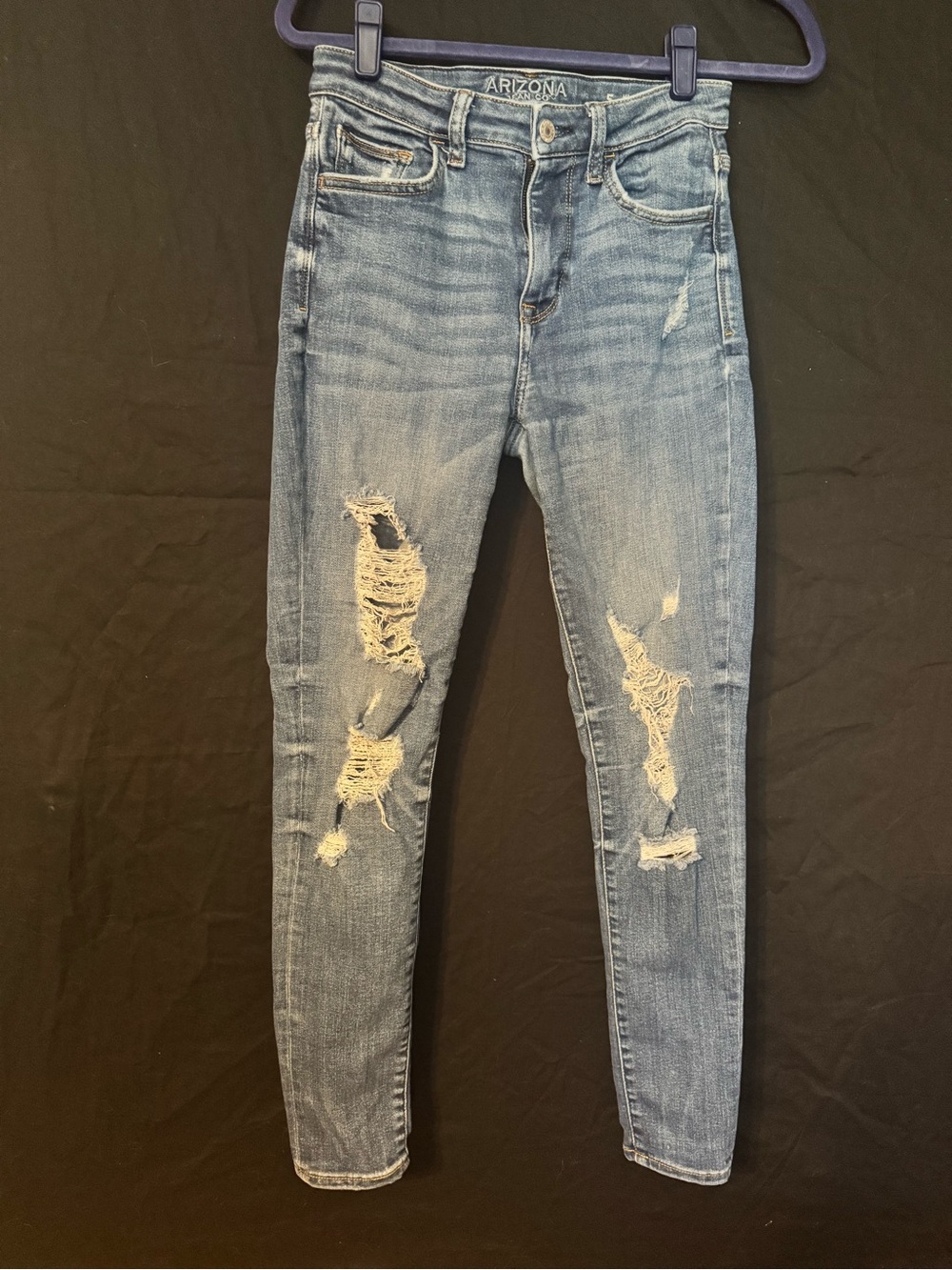 Arizona Jean Company Women’s Ripped Skinny Jeans - Light Blue Denim